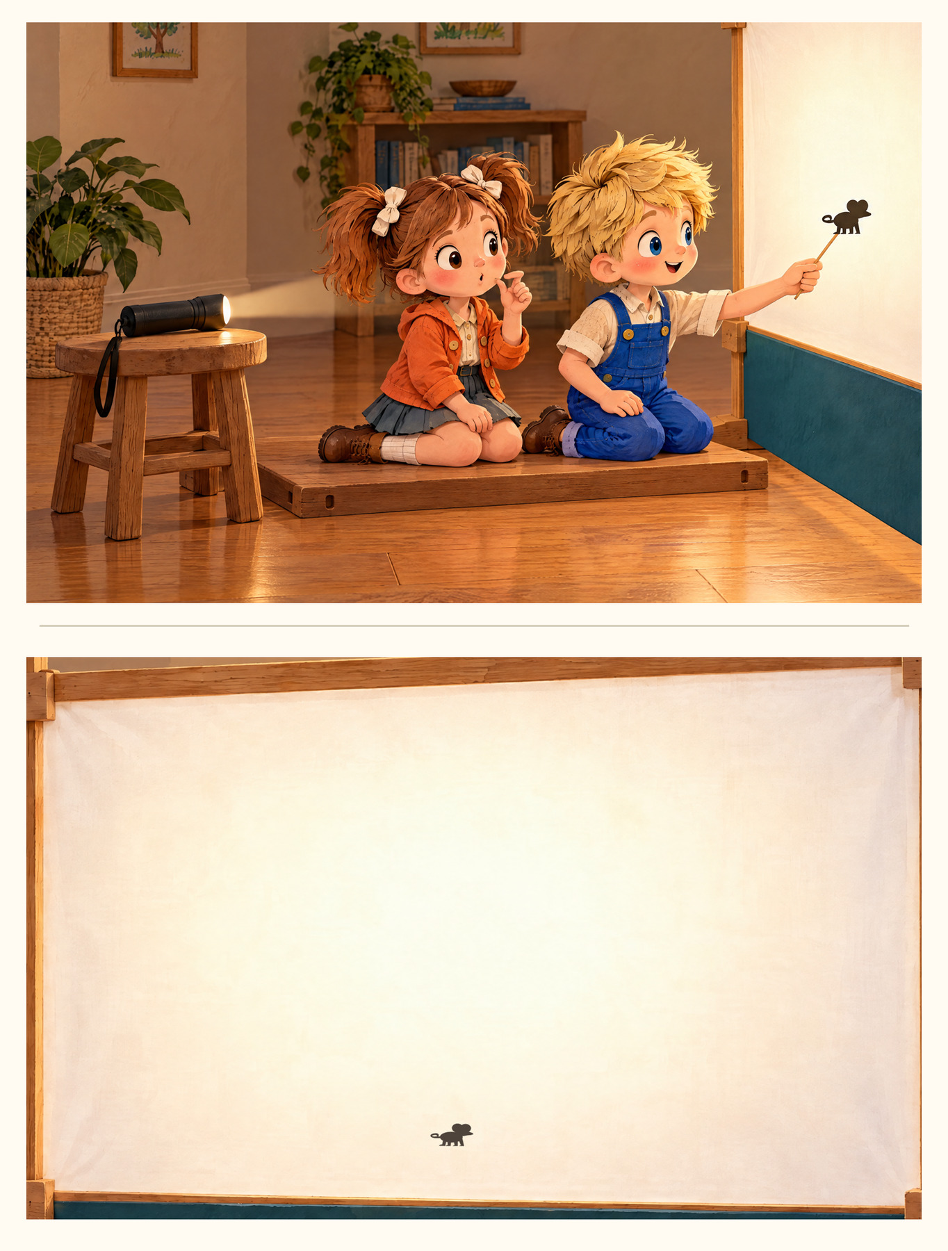 John moves the same mouse near the sheet; the separate audience view shows its smaller shadow.