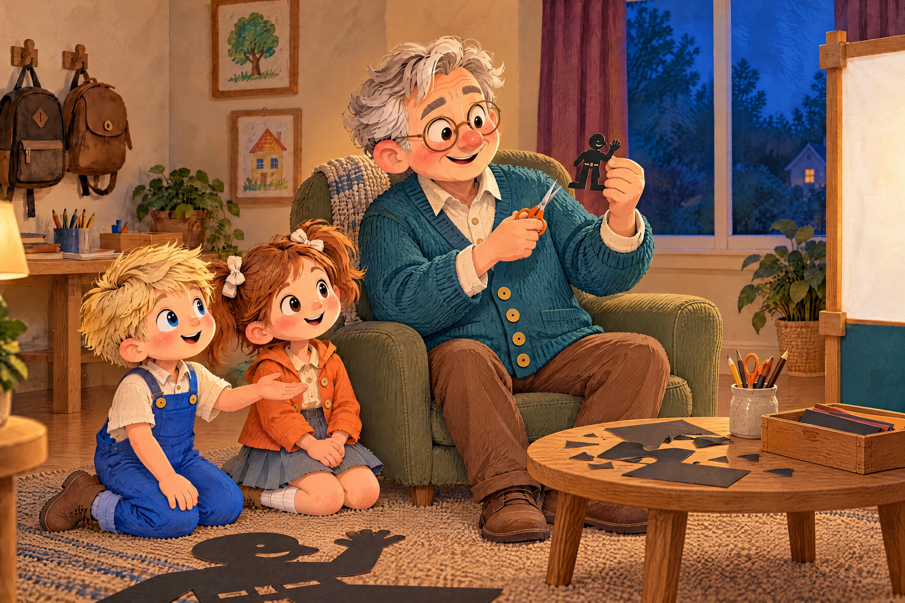 Papou helps cut a smaller version of the same friendly giant.