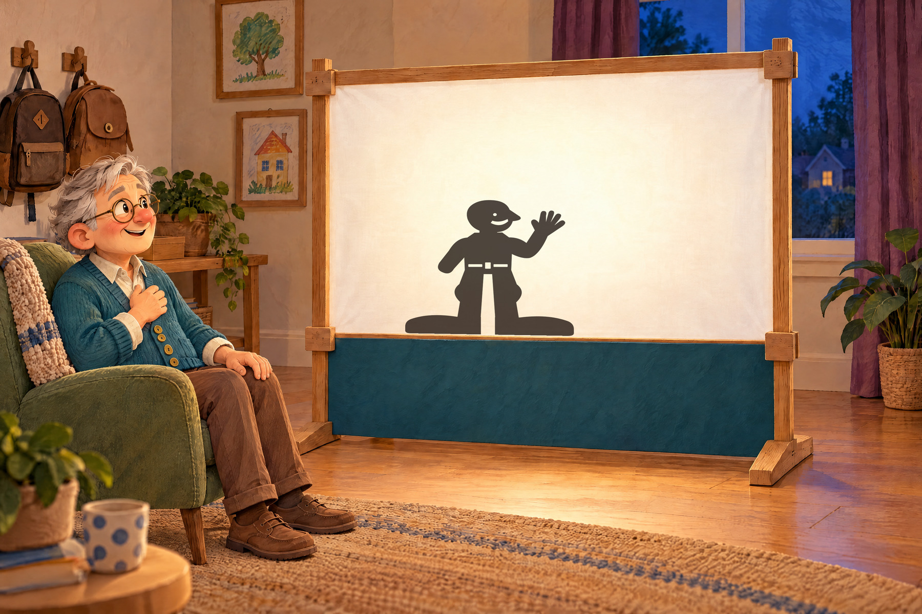 The small cardboard giant casts a large whole shadow.