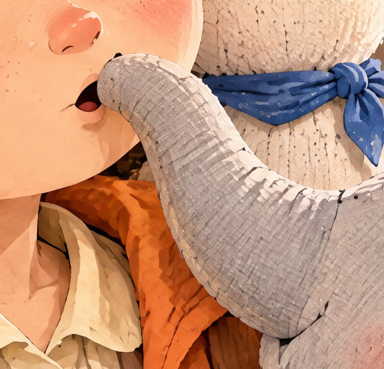 A close view of Elephant’s soft trunk pressed against Julia’s mouth.