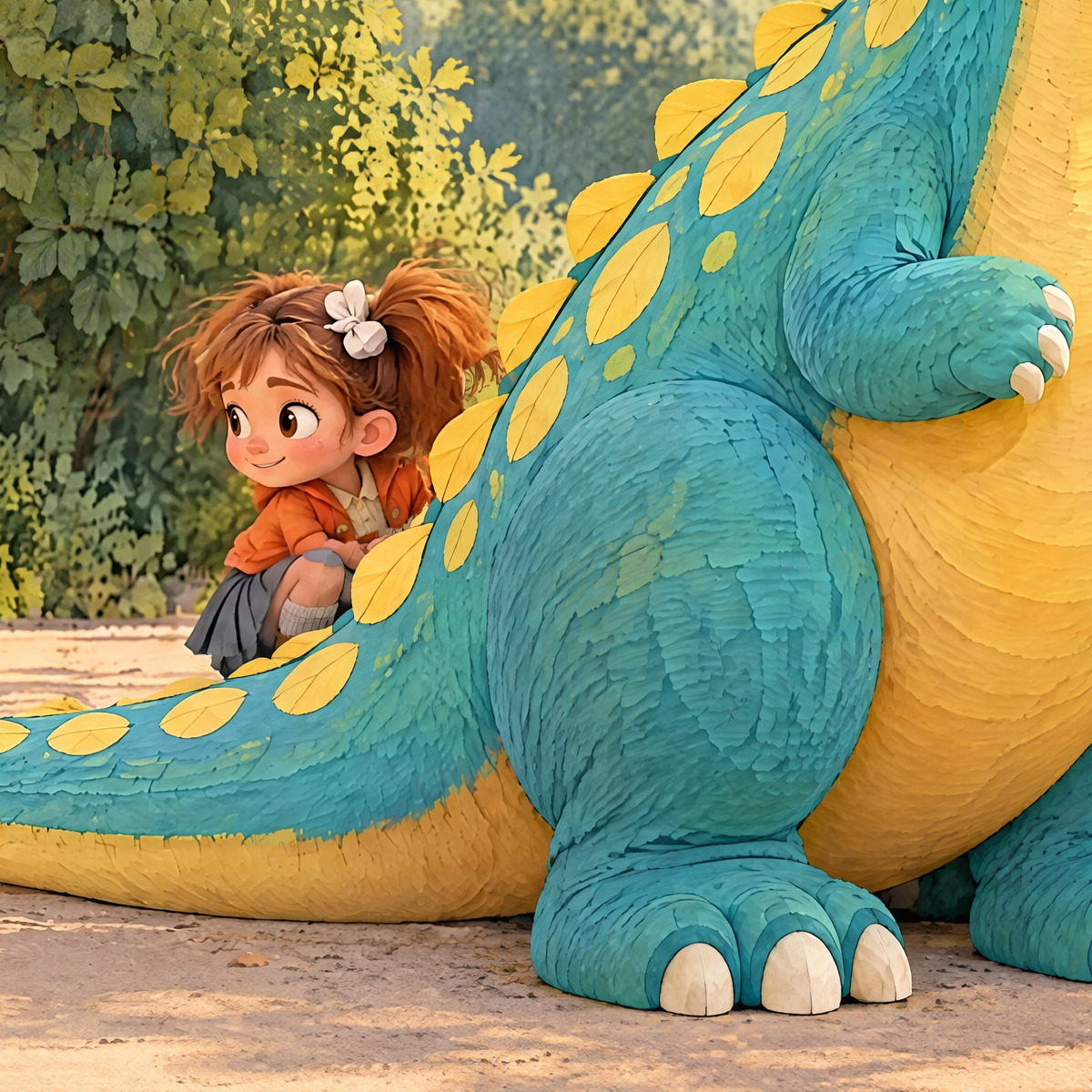 Julia tries to stay quiet behind the great tail wall.