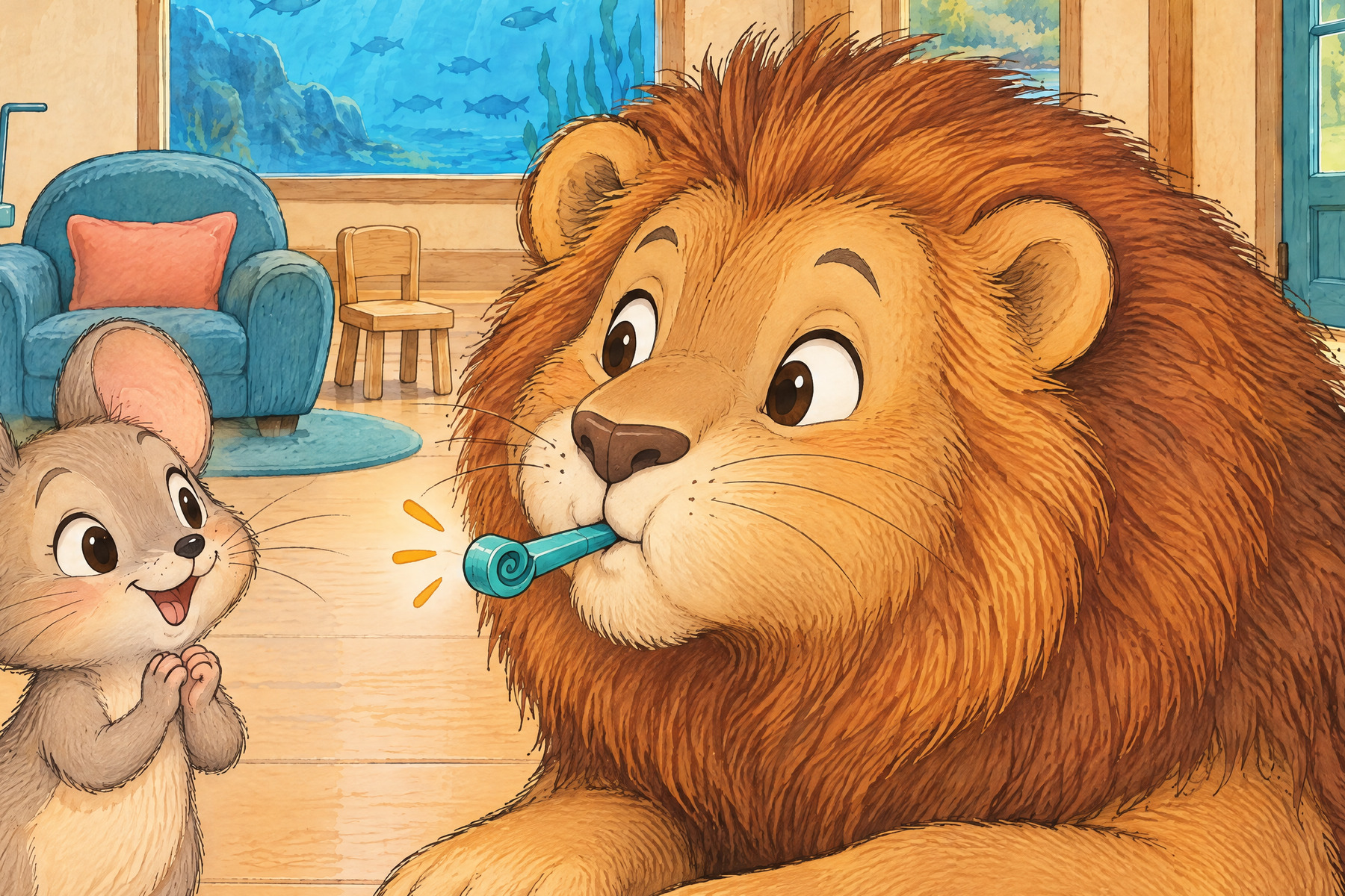 Ll — Lion: Lion takes a great big breath.