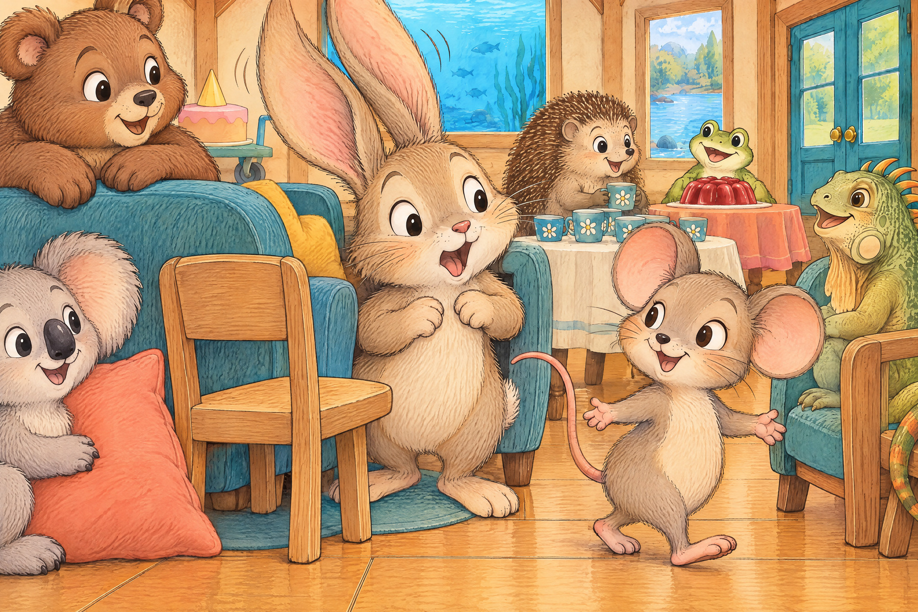 Rr — Rabbit: Rabbit's ears bounce to the beat.