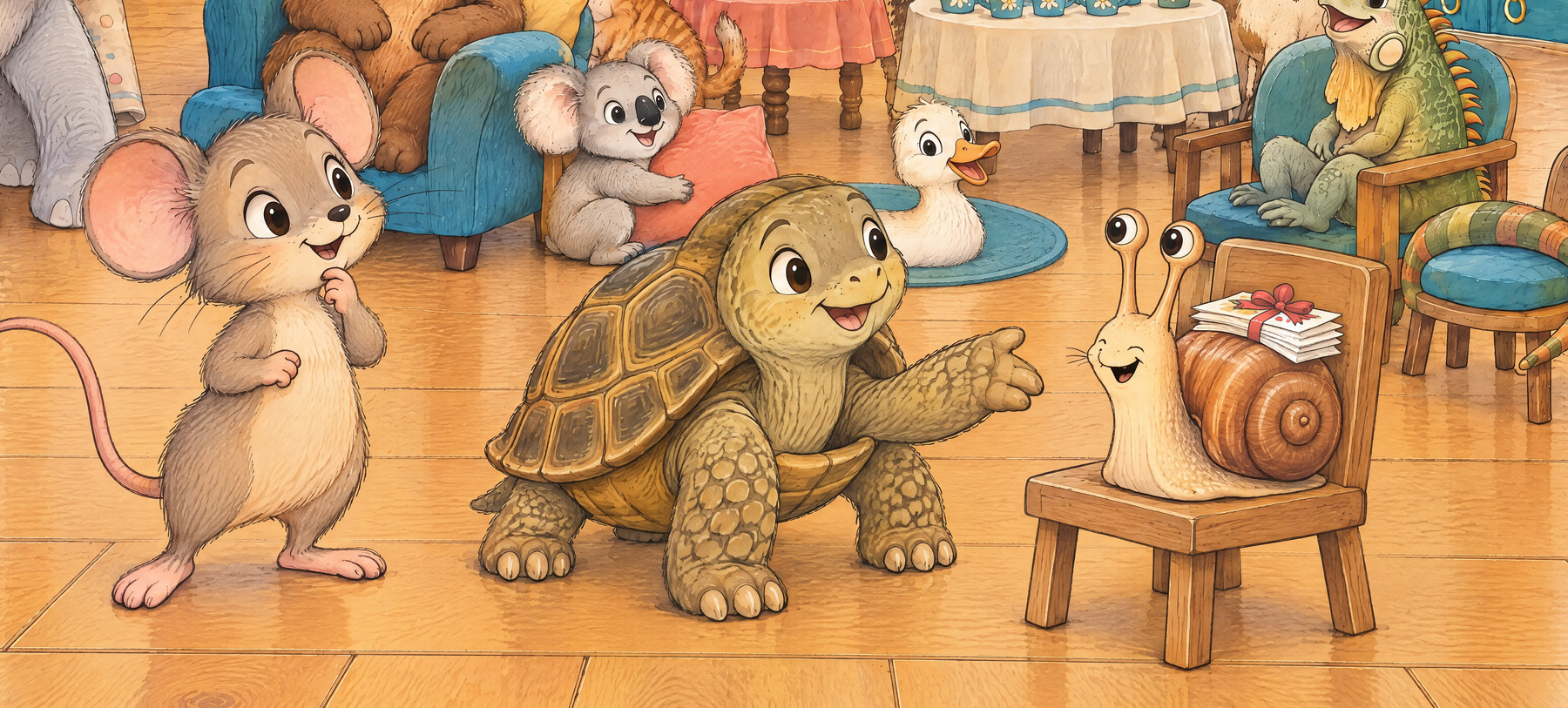 Tt — Tortoise: Tortoise has saved a seat for Snail.