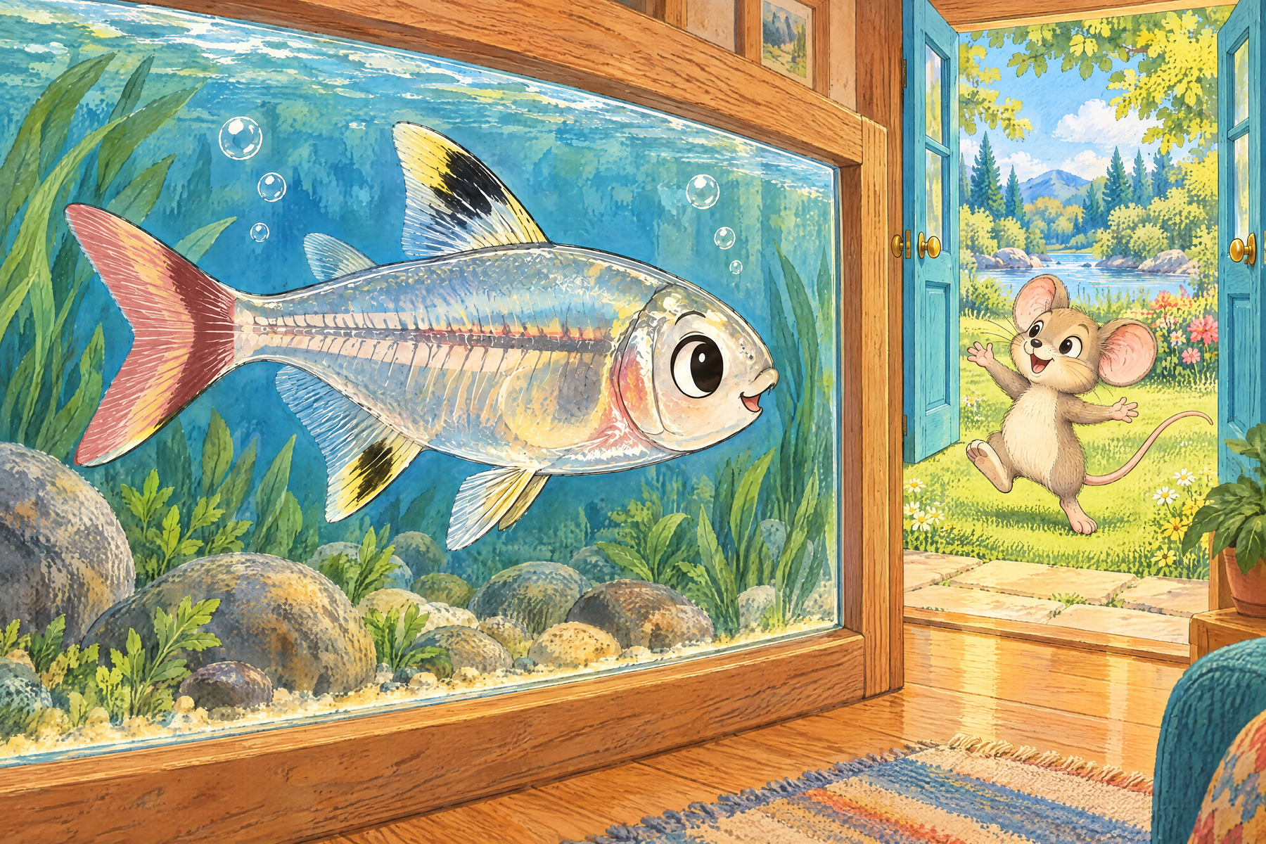 Xx — X-ray tetra: X-ray tetra swims past the river window.